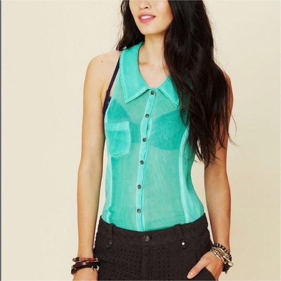 Free People Sheer Green Tank — We the Free - Picture 1 of 4